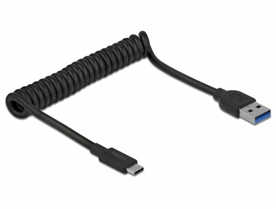 Cablu USB 3.1-A la USB-C T-T spiralat 30-120cm Negru, Delock 85349 conectica.ro