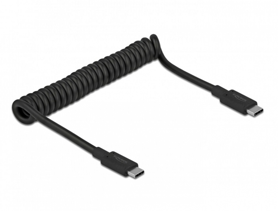 Cablu USB 3.1-C la tip C 3A E-Marker T-T spiralat 30-120cm Negru, Delock 85350 conectica.ro