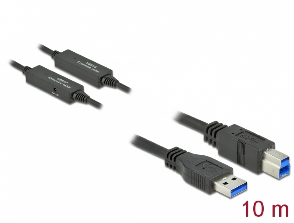 Cablu USB 3.2 Gen 1-A la USB-B activ T-T 10m Negru, Delock 85380 conectica.ro