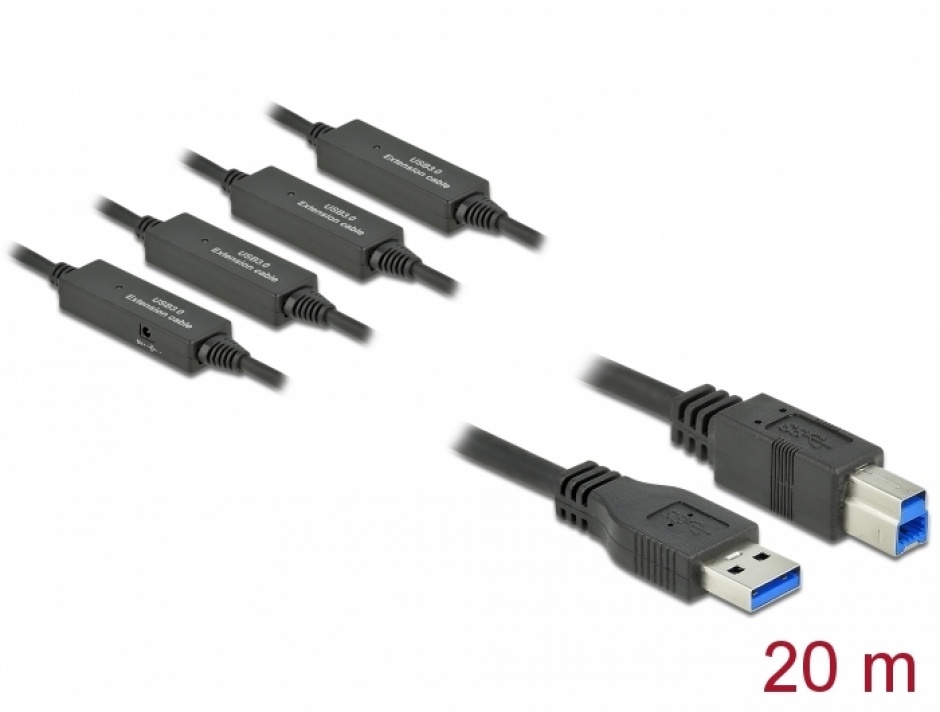 Cablu USB 3.2 Gen 1-A la USB-B activ T-T 20m Negru, Delock 85382 imagine noua