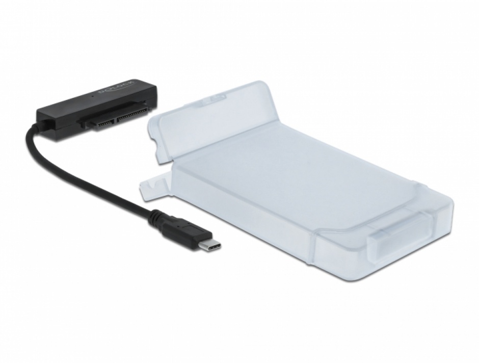 Adaptor USB 3.0-C la SATA III pentru HDD 2.5″ cu carcasa protectie 15cm, Delock 64084 conectica.ro