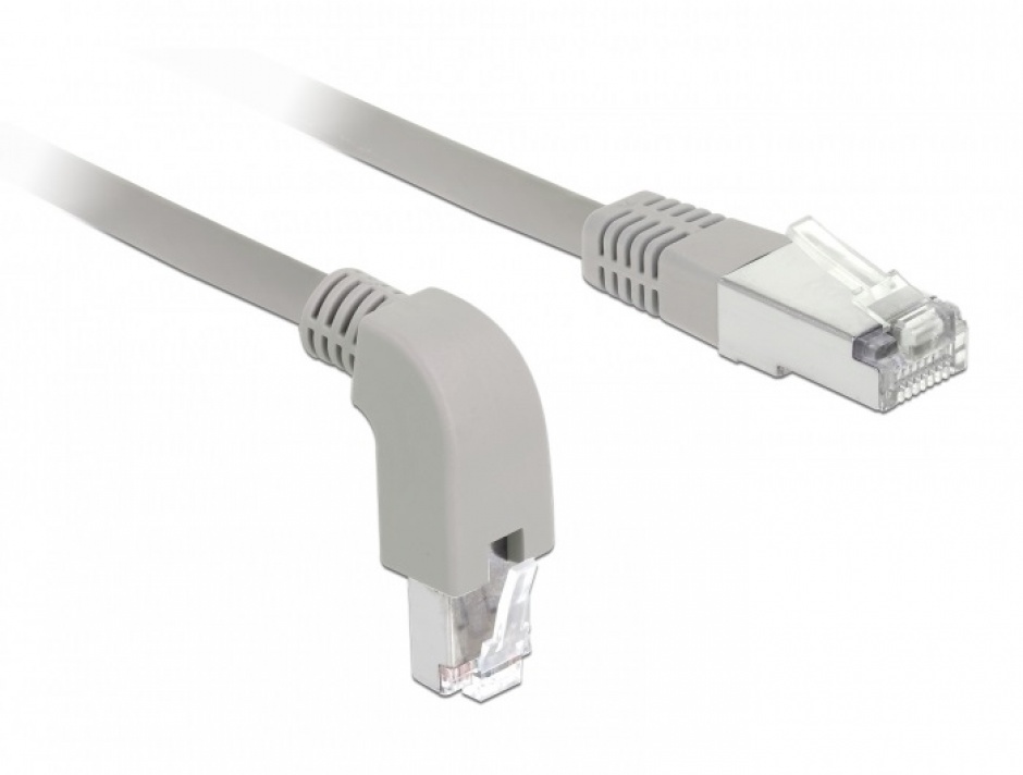 Cablu de retea RJ45 cat 6 S/FTP LSOH unghi jos/drept 0.5m Gri, Delock 85864 conectica.ro