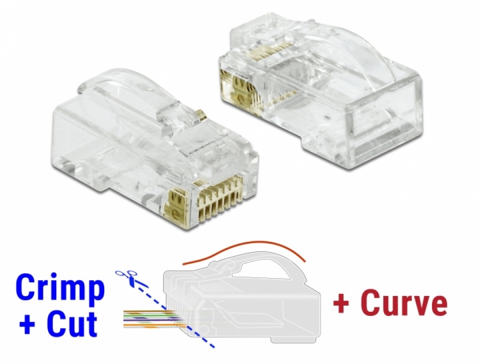 Set 20 buc conector RJ45 Cat.6 UTP Crimp+Cut+Curve, Delock 86473