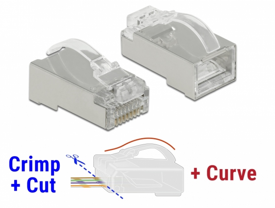 Set 20 buc conector RJ45 Cat.6 STP Crimp+Cut+Curve, Delock 86474 conectica.ro