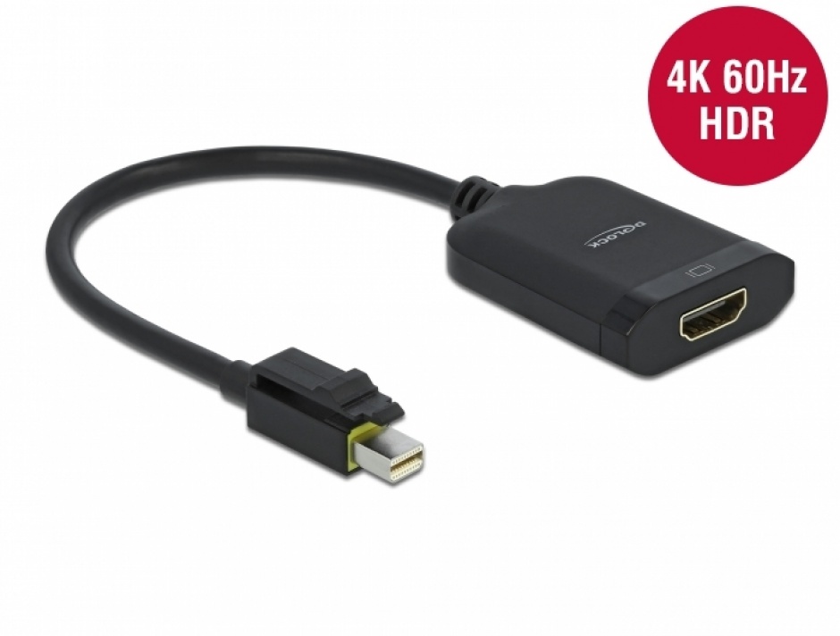 Adaptor Mini Displayport la HDMI activ 4K@60Hz HDR cu functie de blocare T-M Negru, Delock 65980 conectica.ro imagine noua tecomm.ro