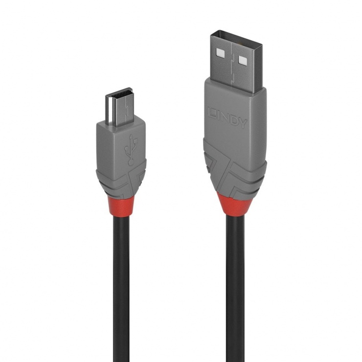 Cablu USB 2.0 la mini USB-B 5m T-T Anthra Line, Lindy L36725 conectica.ro