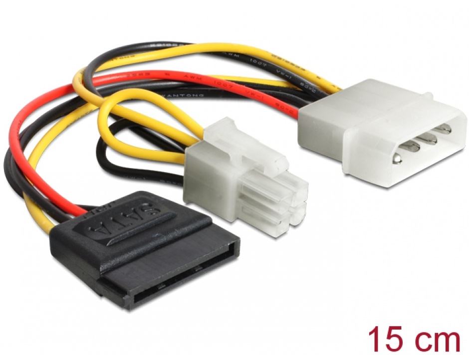 Cablu de alimentare Molex la SATA 15 pini + P4 15cm, Delock 60127 conectica.ro