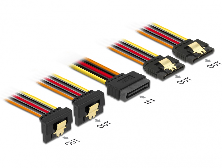 Cablu de alimentare SATA 15 pini la 2 x SATA drept + 2 x SATA unghi jos 50cm, Delock 60152 conectica.ro imagine noua 2022