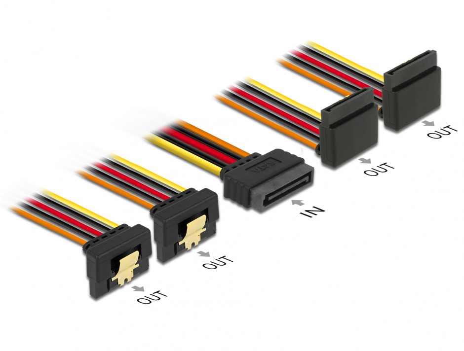 Cablu de alimentare SATA 15 pini la 2 x SATA unghi sus + 2 x SATA unghi jos 30cm, Delock 60154 conectica.ro imagine noua 2022