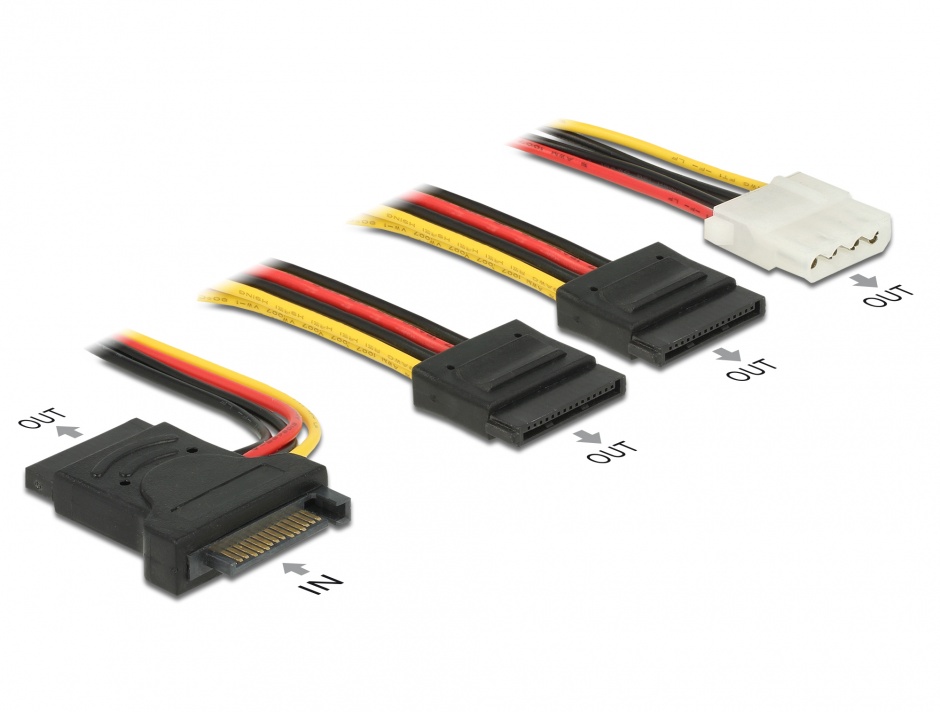 Cablu de alimentare SATA 15 pini la 3 x SATA 15 pini + 1 x Molex 20cm PCB, Delock 60171 imagine noua