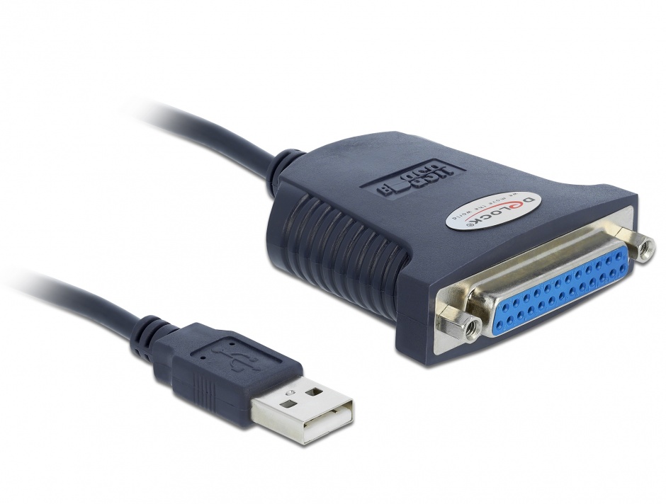 Cablu USB la paralel 25 pini 0.8m, Delock 61330 0.8m