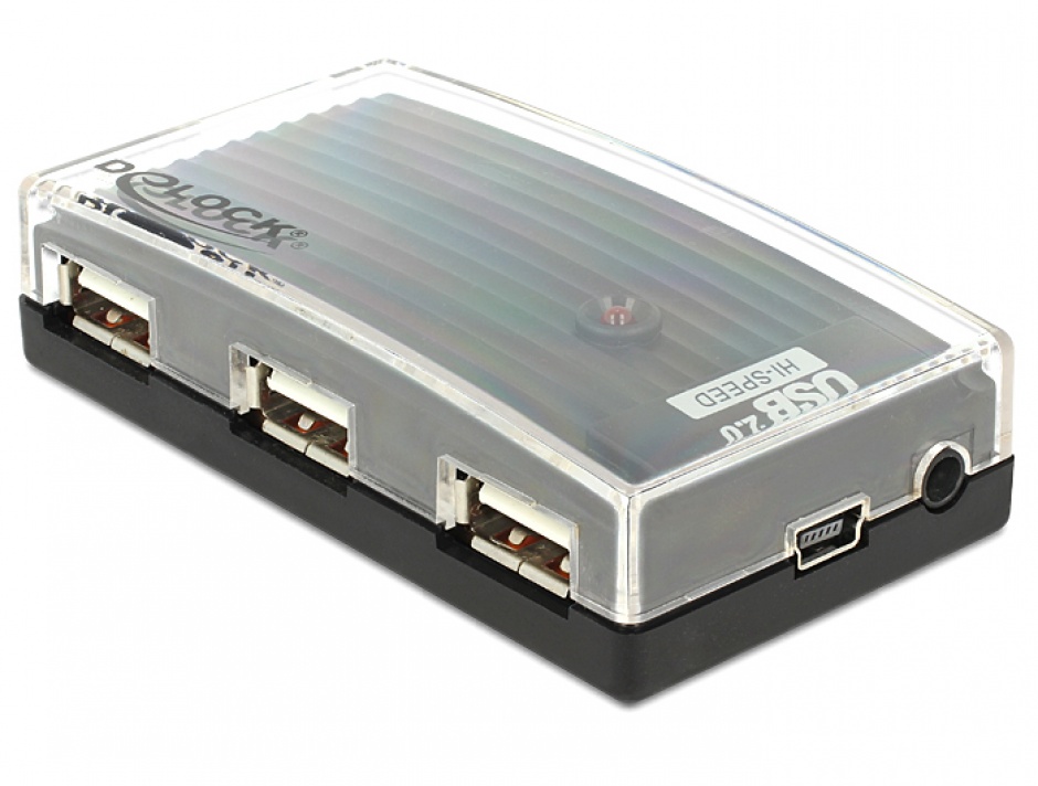 Hub USB 2.0 extern 4 Port + alimentare, Delock 61393 conectica.ro