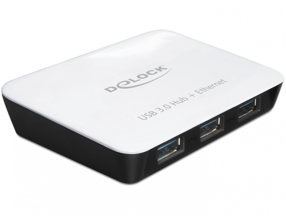 Hub USB 3.0 3 Porturi + 1 Port Gigabit LAN 10/100/1000, Delock 62431 conectica.ro imagine noua tecomm.ro