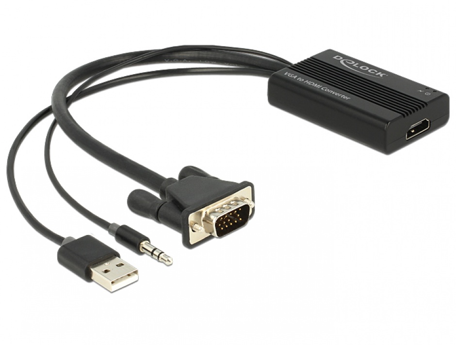 Convertor VGA la HDMI cu Audio Negru, Delock 62597 62597 imagine noua 2022