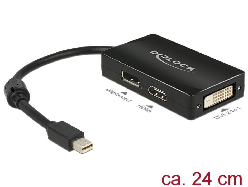 Adaptor mini Displayport la Displayport / HDMI / DVI pasiv T-M Negru, Delock 62623 conectica.ro