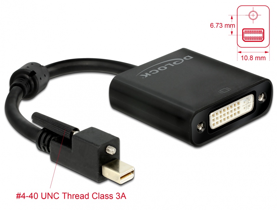 Adaptor mini Displayport 1.2 la DVI prindere cu surub T-M 4K Activ, Delock 62639 conectica.ro imagine noua tecomm.ro