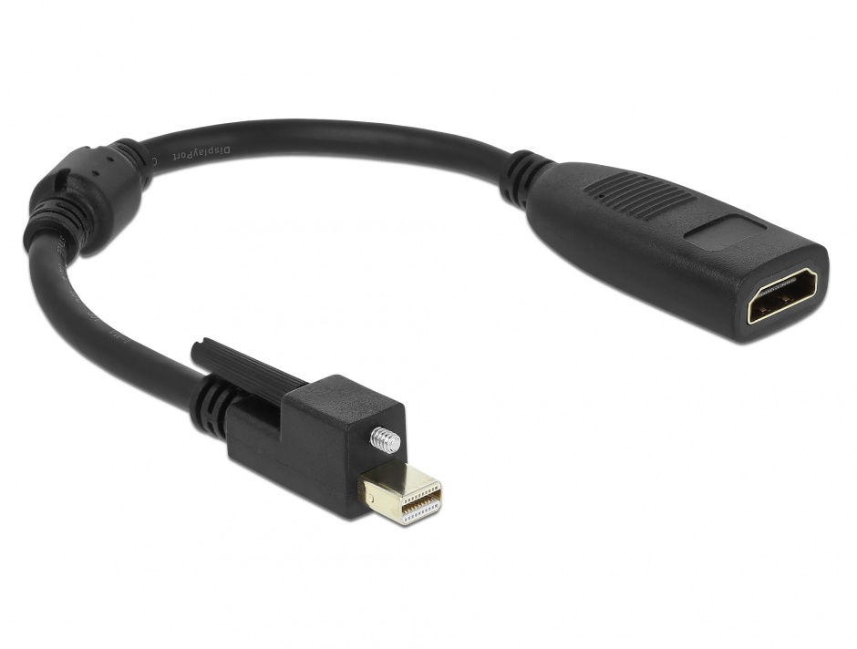 Adaptor mini Displayport 1.2 la HDMI prindere cu surub T-M 4K Activ, Delock 62640 conectica.ro