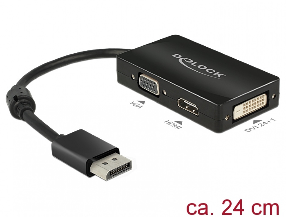 Adaptor Displayport la VGA / HDMI / DVI pasiv T-M Negru, Delock 62656 conectica.ro