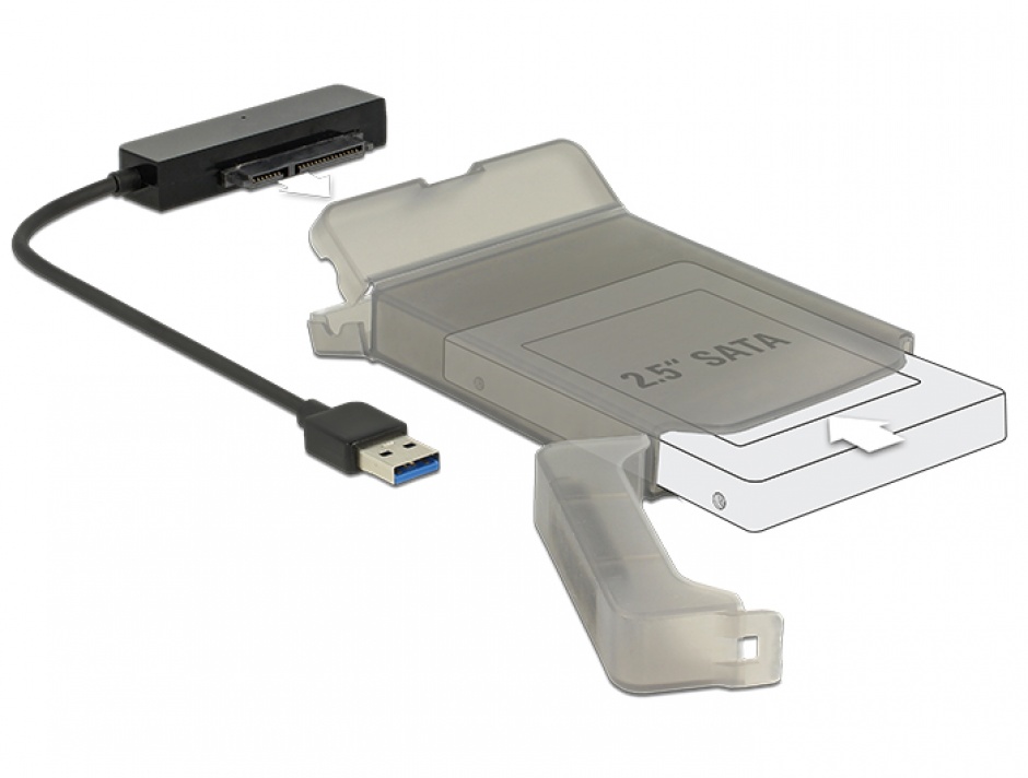 Adaptor USB 3.0 la SATA III pentru HDD 2.5″ cu carcasa protectie 15cm, Delock 62742 conectica.ro