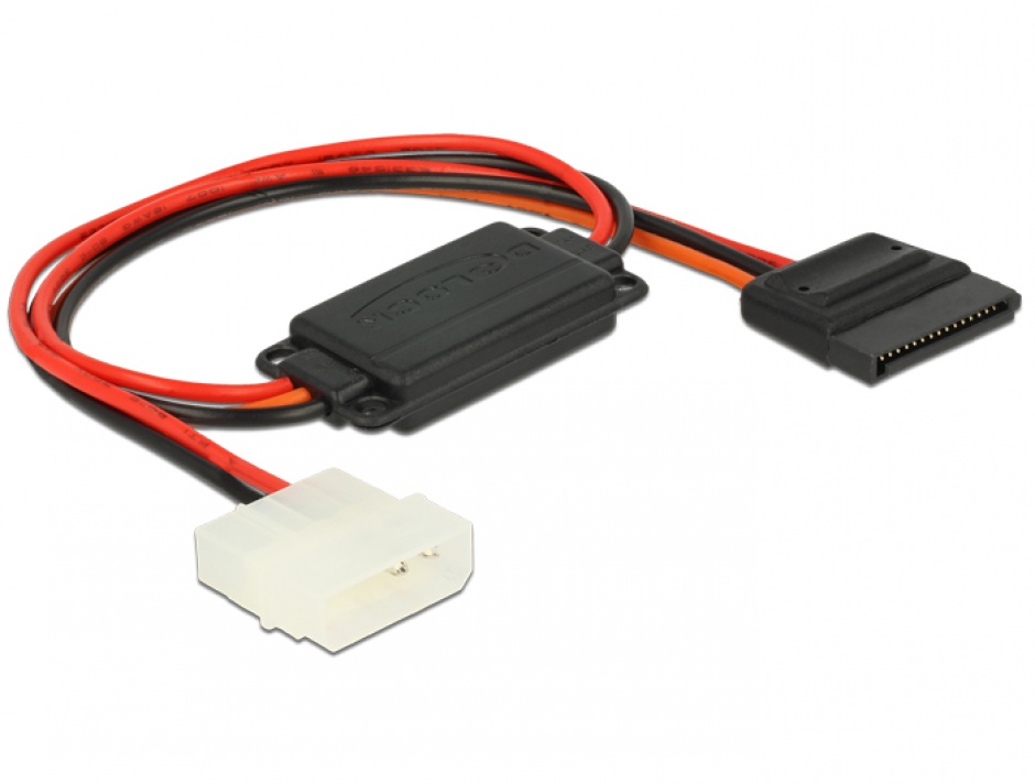 Cablu de alimentare conversie voltaj Molex 4 pini 5V la SATA 15 pini 3.3V + 5V T-M, Delock 62838 conectica.ro