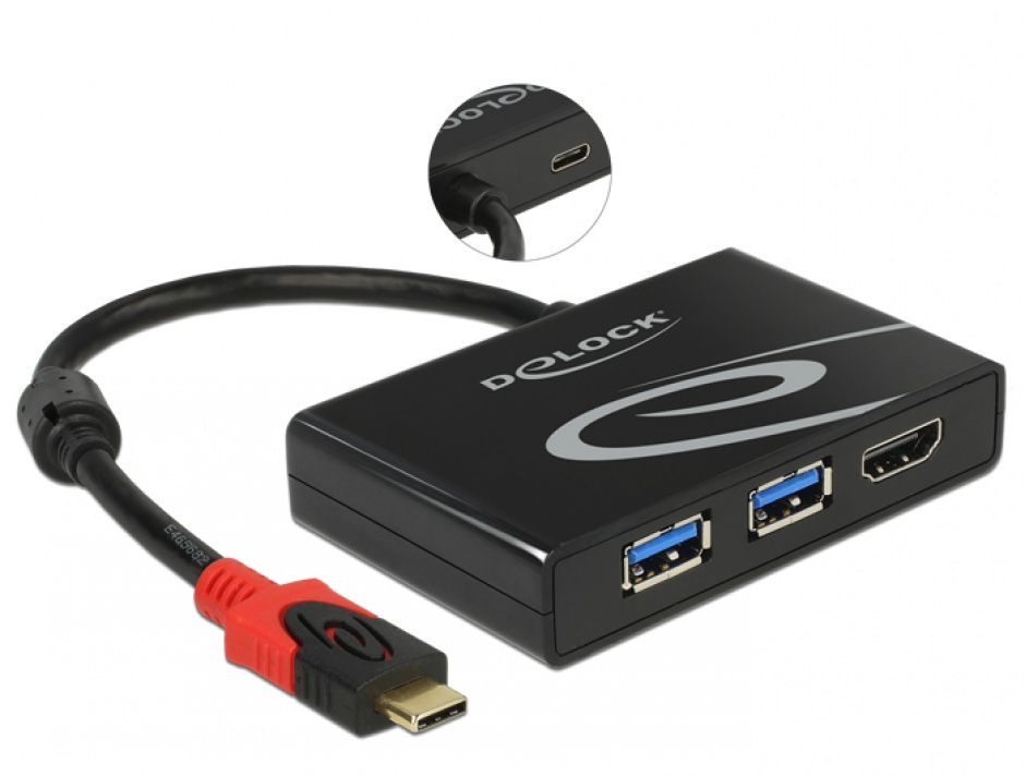 Adaptor USB 3.1 tip C la 2 x USB-A + 1 x HDMI-A (DP Alt Mode) 4K 30 Hz, Delock 62854 conectica.ro