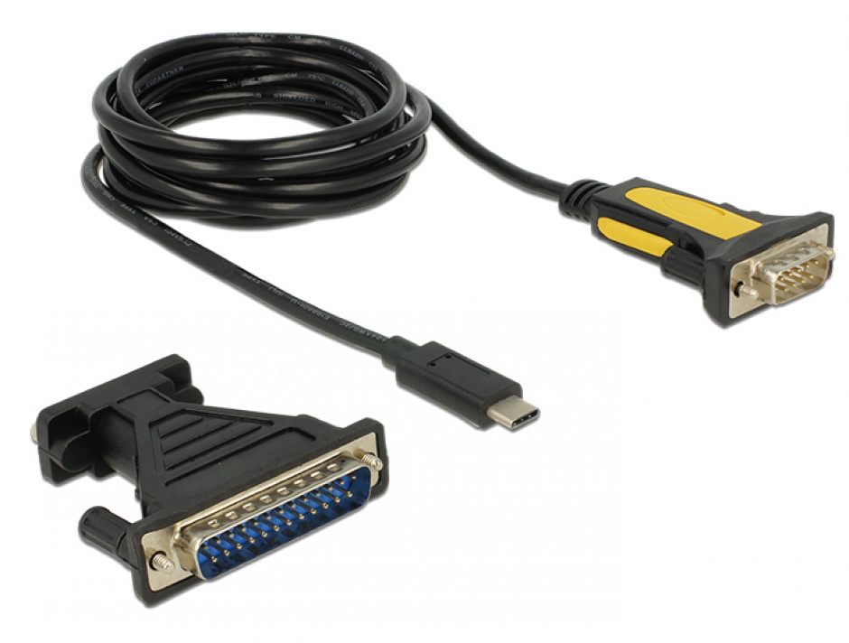 Adaptor USB-C la Serial RS232 DB9 + adaptor DB25, Delock 62905 conectica.ro imagine noua 2022