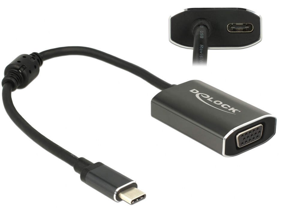 Adaptor USB-C la VGA (DP Alt Mode) T-M cu PD (Power delivery), Delock 62989 (DP