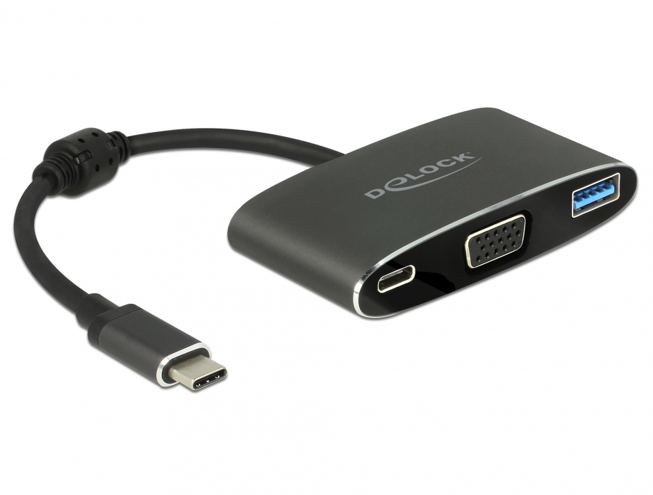 Adaptor USB tip C la VGA (DP Alt Mode) + USB-A + PD (power delivery), Delock 62992 (DP