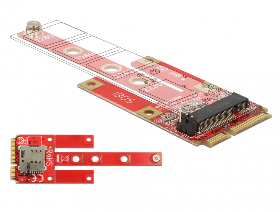 Convertor Mini PCIe la M.2 Key B slot + Micro SIM slot, Delock 63384 conectica.ro