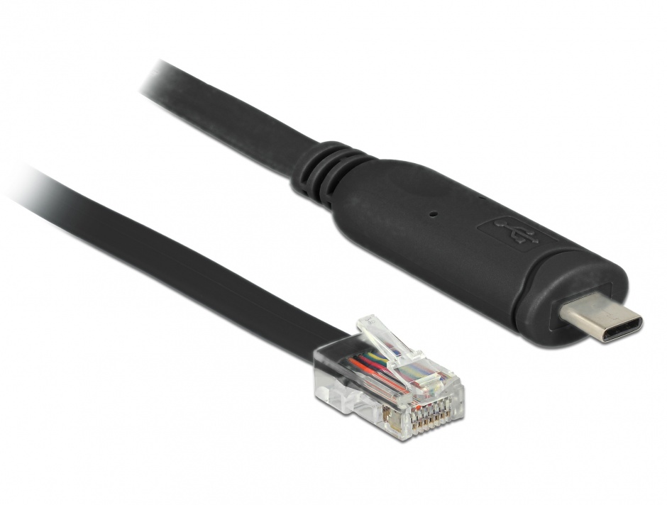 Cablu USB-C la Serial RS-232 RJ45 (pentru router CISCO) T-T 2m Negru, Delock 63912 conectica.ro