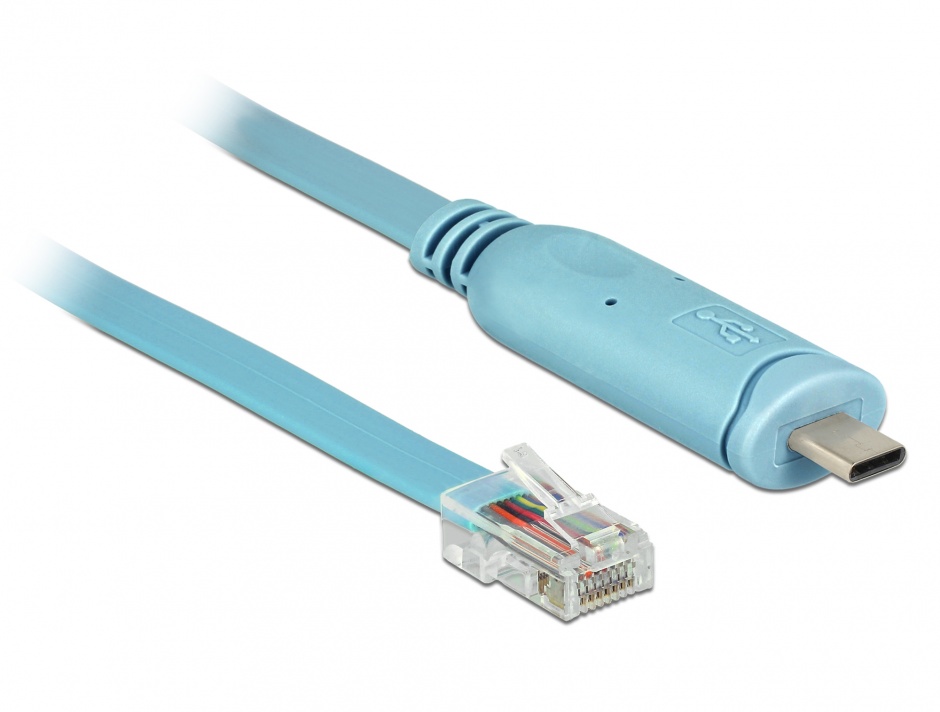 Cablu USB-C la Serial RS-232 RJ45 (pentru router CISCO) T-T 3m Bleu, Delock 63914 conectica.ro