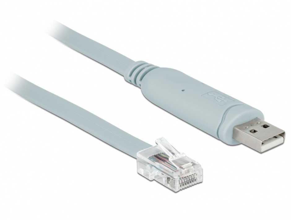 Cablu USB la Serial RS-232 RJ45 (pentru router Cisco) T-T 0.5m Gri, Delock 63920 conectica.ro