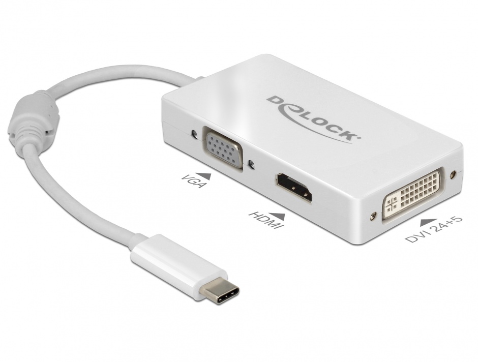 Adaptor USB-C la VGA / HDMI / DVI T-M alb, Delock 63924 imagine noua