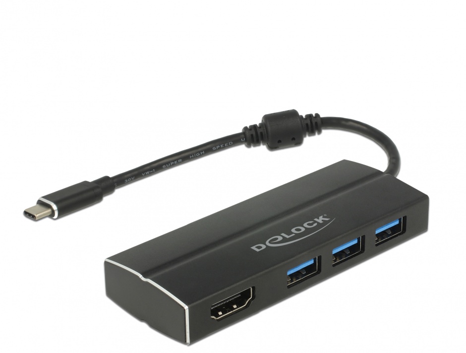 Adaptor USB-C 3.1 la HDMI-A (DP Alt Mode) 4K 30Hz + 3 x USB, Delock 63931 conectica.ro imagine noua tecomm.ro