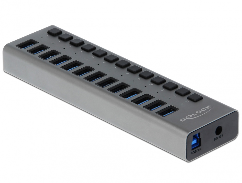 Hub cu 13 porturi usb 3.0 + switch on/off negru, delock 63977