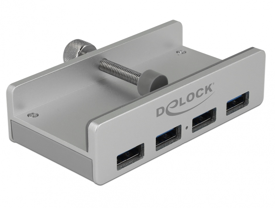 HUB USB 3.0 cu 4 porturi montare monitor Argintiu, Delock 64046 imagine noua