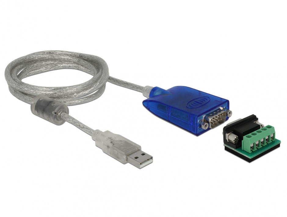 Adaptor USB 2.0 la serial RS-422/485 DB9 surge protection 600 W extended temperature range, Delock 64055 conectica.ro