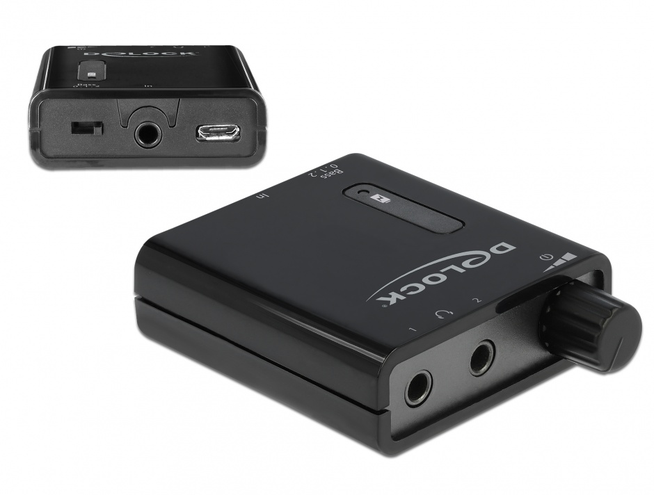 Amplificator audio portabil cu 2 iesiri si bass boost, Delock 64056 imagine noua