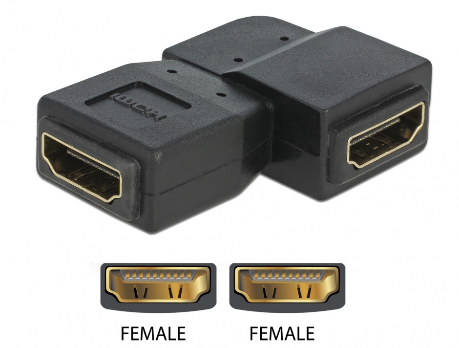 Adaptor HDMI M-M unghi 90 grade stanga, Delock 65078 65078