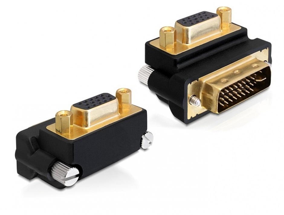 Adaptor VGA la DVI-I Dual Link 24+5pini T-M, unghi 270 grade, Delock 65261 conectica.ro
