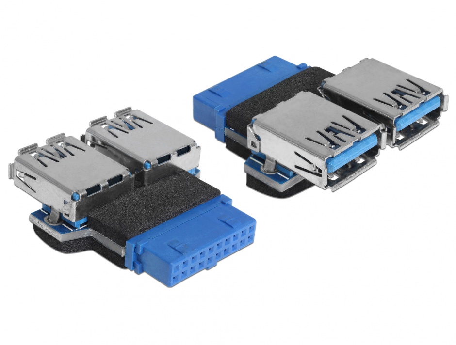 Adaptor USB 3.0 pin header M la 2 x USB 3.0 M, Delock 65324 conectica.ro imagine noua 2022