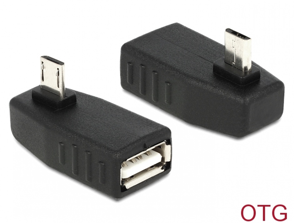Adaptor micro USB B la USB 2.0 A T-M OTG unghi 90, Delock 65474 conectica.ro