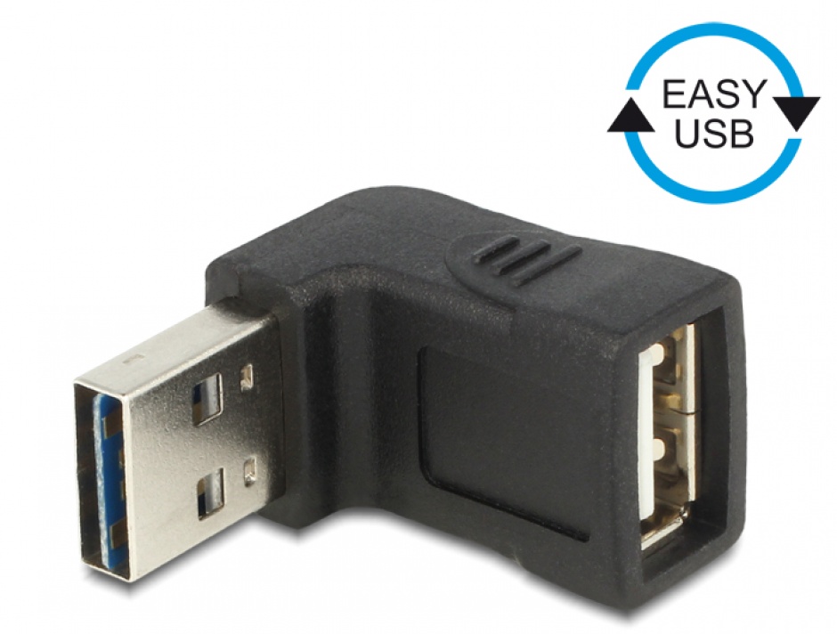 Adaptor EASY-USB 2.0-A T la USB 2.0-A M unghi 90 grade sus/jos, Delock 65521 conectica.ro