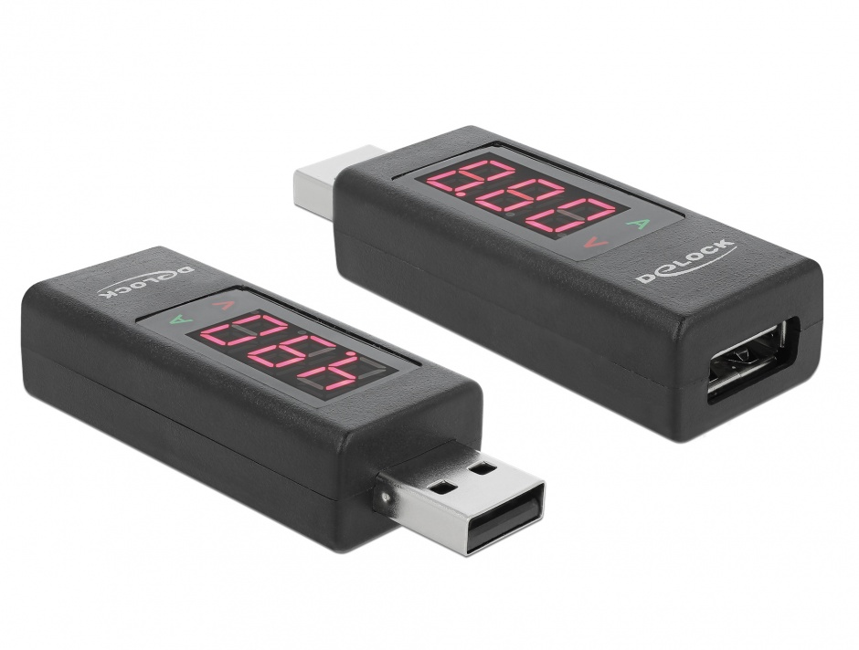 Adaptor USB 2.0 T-M cu indicator LED pentru voltaj/amperaj, Delock 65569