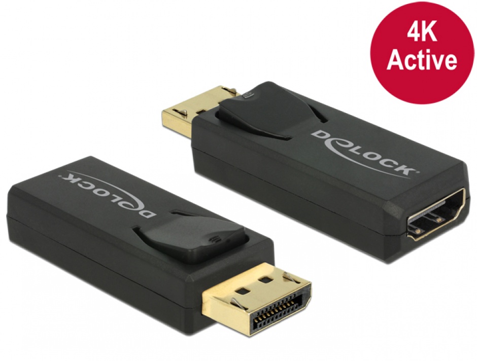 Adaptor Displayport 1.2 la HDMI T-M 4K Activ negru, Delock 65573 1.2
