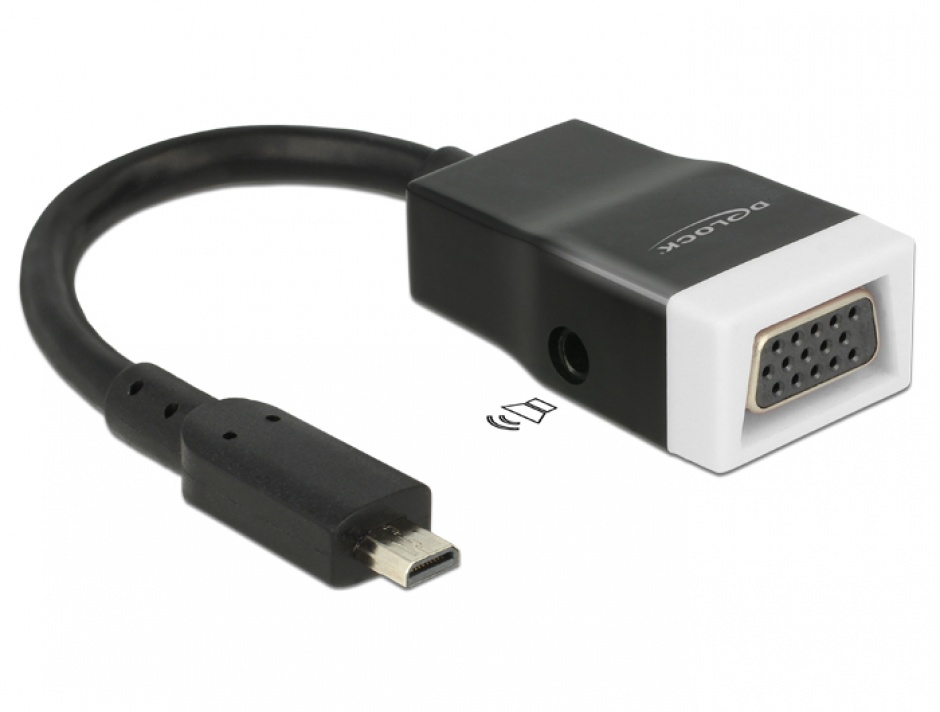 Adaptor micro HDMI-D la VGA cu Audio Negru T-M 15cm, Delock 65589 conectica.ro