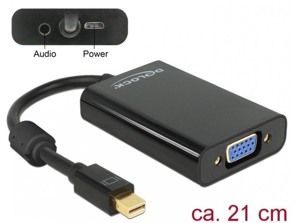 Adaptor mini Displayport la VGA + Audio + Alimentare Negru T-M, Delock 65598 conectica.ro