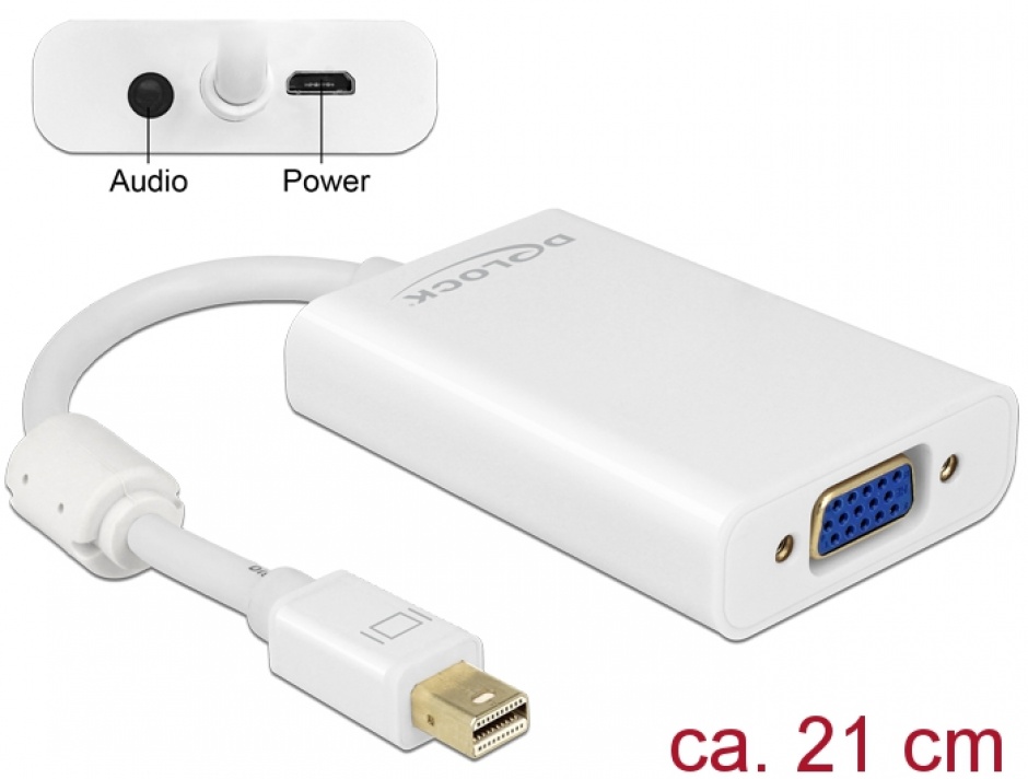 Adaptor mini Displayport la VGA + Audio + Alimentare Alb T-M, Delock 65599