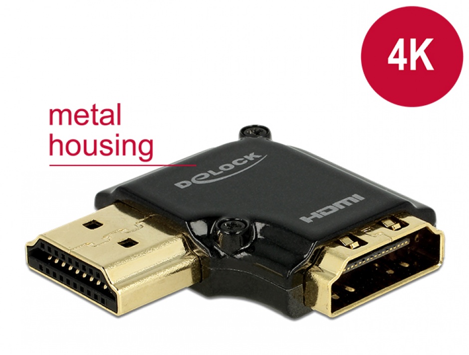 Adaptor HDMI-A T-M unghi 90 grade stanga 4K carcasa metalica, Delock 65660 65660