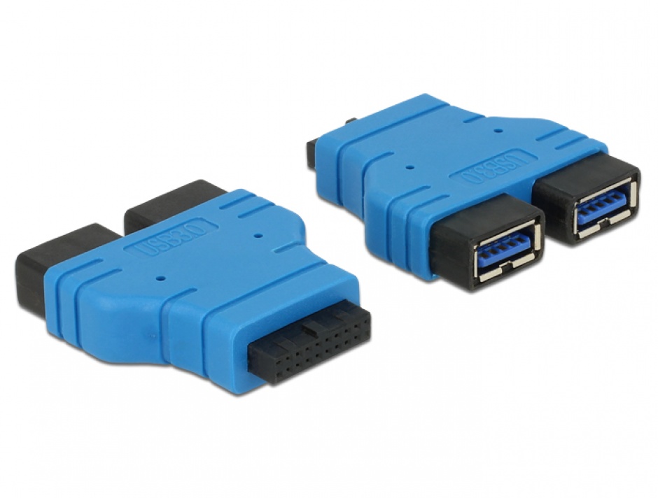 Adaptor USB 3.0 pin header la 2 x USB 3.0-A M-M, Delock 65670 conectica.ro